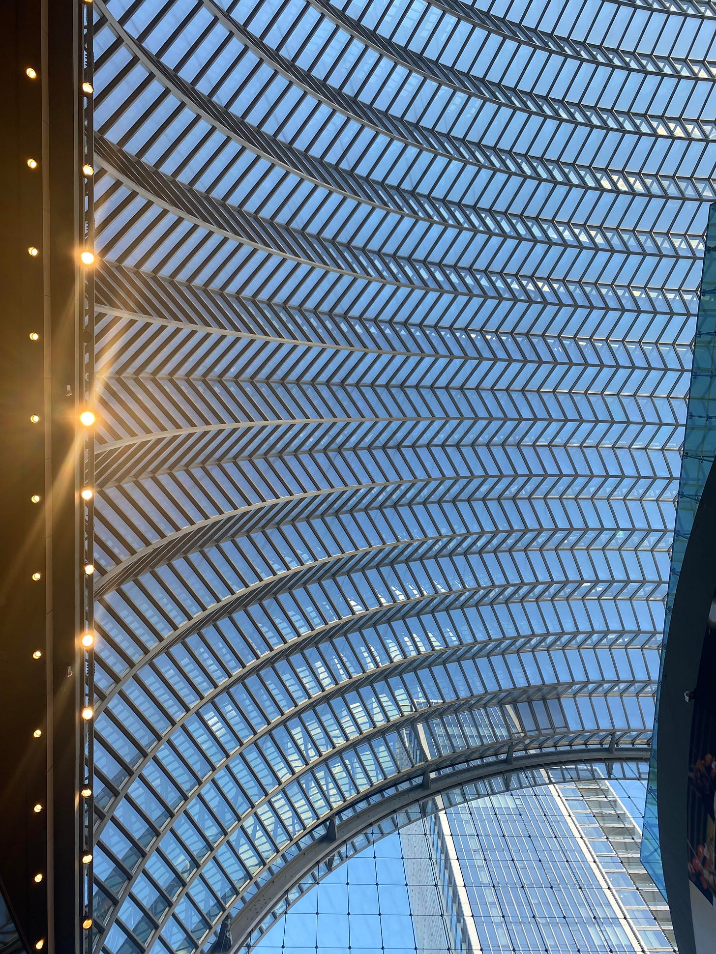 Roof of the Kimmel Center in Philadelphia--glass arches overhead