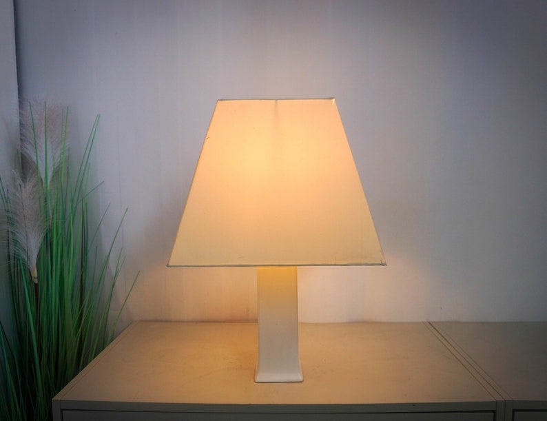 Vintage 80s Dutch Ceramic Table Lamp, Mid Century Modern, white base , white modern lampshade image 1