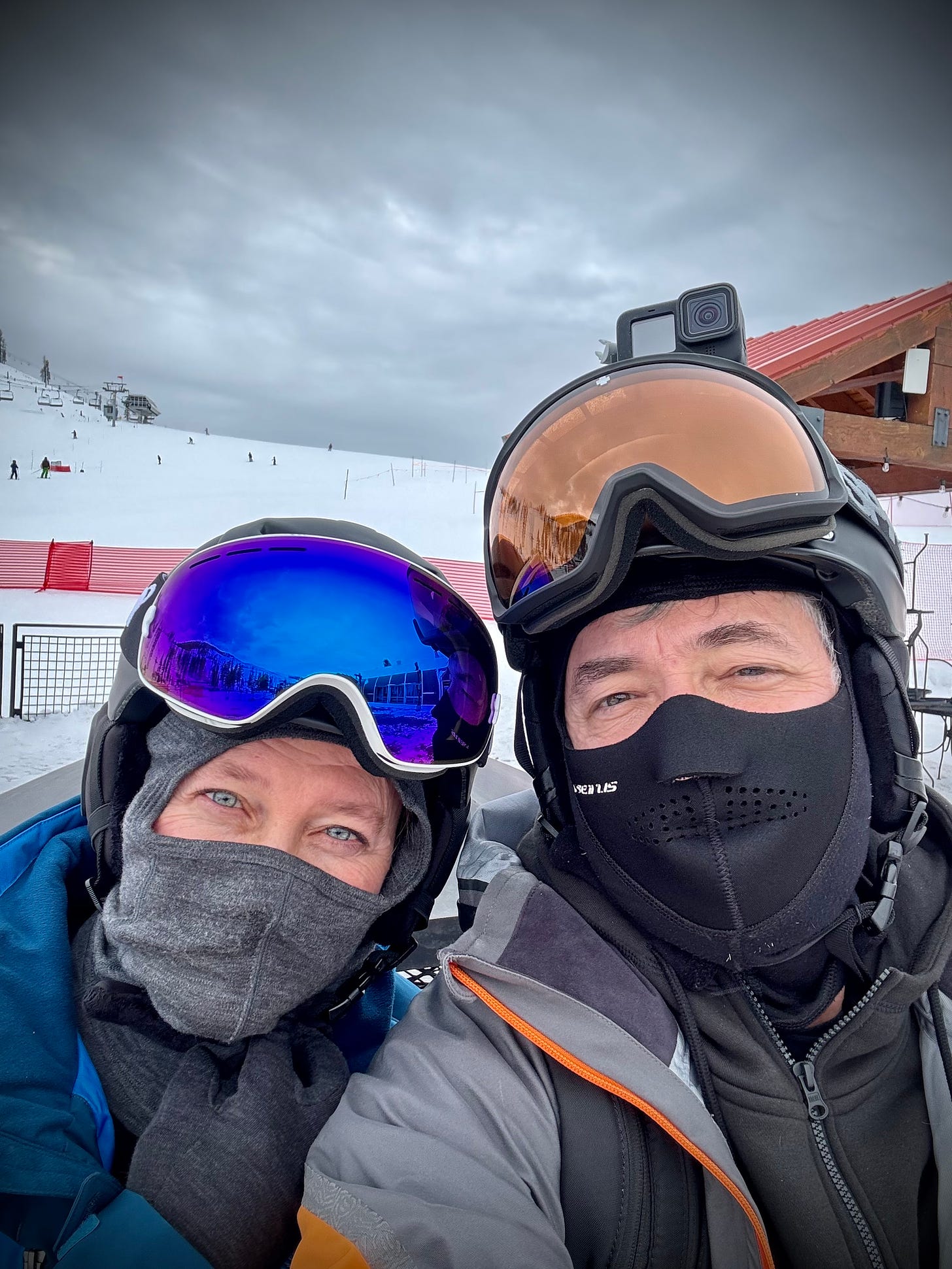 My wife and I skiing