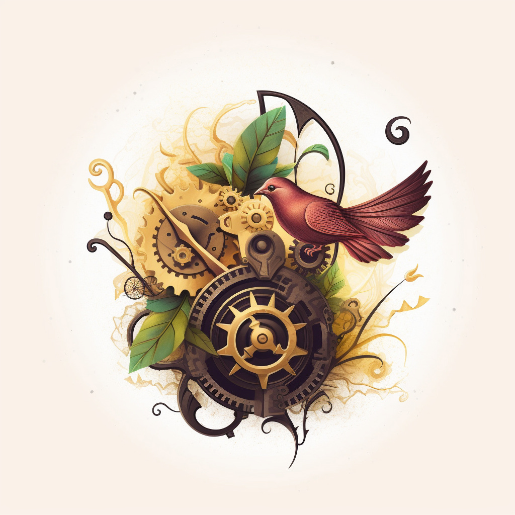 the melding of nature and steampunk in a logo, ultra realistic, bright and hopeful