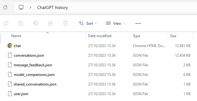 ChatGPT history PC folder