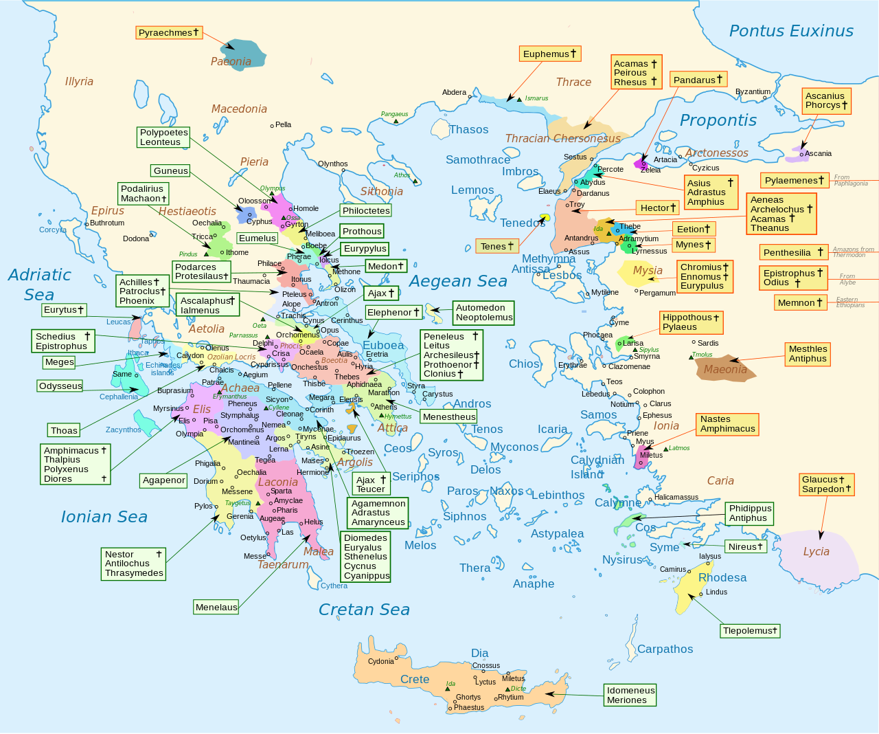 a map of Greece with labels where all the contingents in the catalogue of shops come from