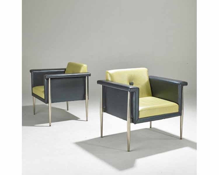 Bernhardt, Pair of lounge chairs, USA, 1990s, leather, brushed steel. Photo: Rago Auctions via Barnebys Price Bank Bernhardt, Pair of lounge chairs, USA, 1990s, leather, brushed steel. Photo: Rago Auctions via Barnebys Price Bank