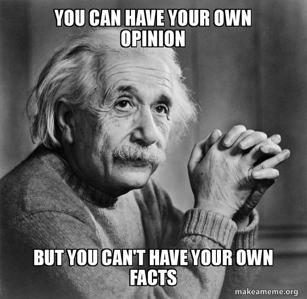 You can have your own opinion but you can't have your own facts - Serious  Albert Einstein | Make a Meme