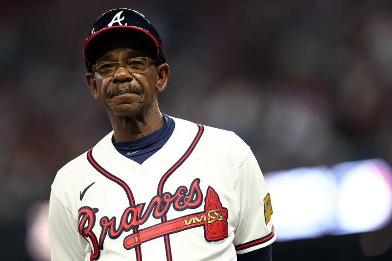 ATLANTA, GEORGIA - OCTOBER 09: Third Base Coach Ron Washington #37 of the Atlanta Braves looks on during Game Two of the Division Series against the Philadelphia Phillies at Truist Park on October 09, 2023 in Atlanta, Georgia. (Photo by Elsa/Getty Images)