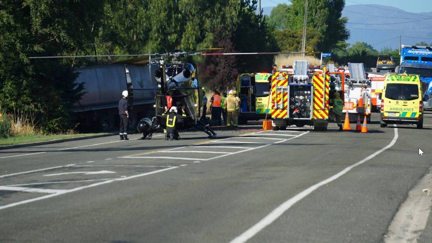 Emergency services at the scene of a serious crash on State Highway 1 near Ōamaru where two people died. Photo / Wyatt Ryder, Otago Daily Times