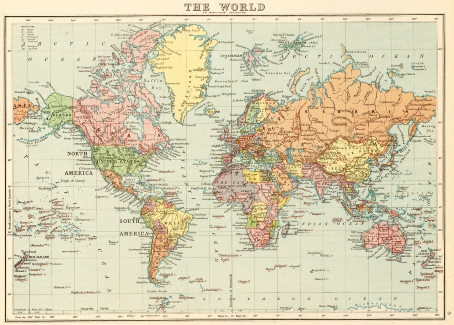 a 1926 map shows the countries of the world at the time in different colors