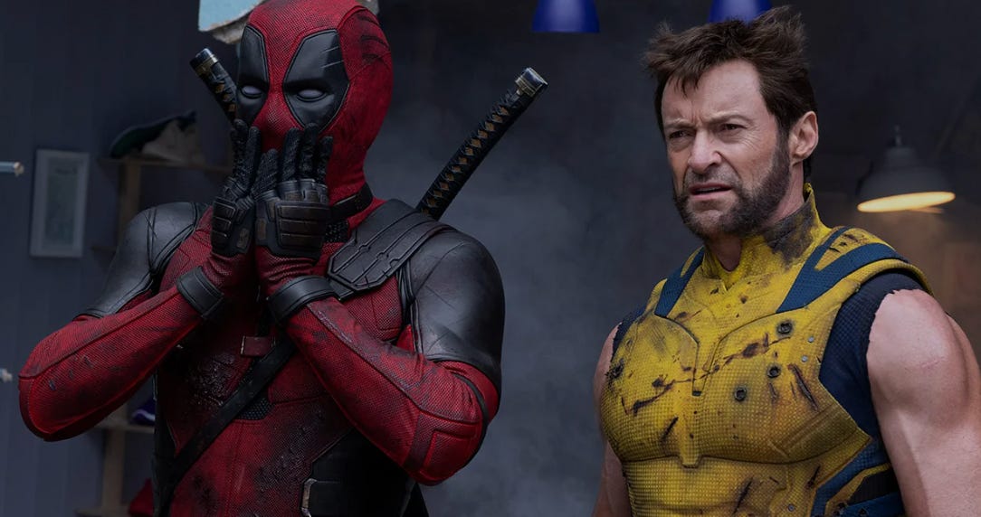 Deadpool looking comically surprised and Wolverine looking incredulous