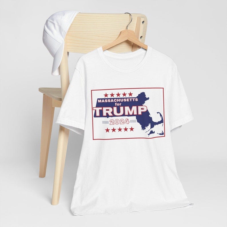 Massachusetts for Trump 2024 T-Shirt, Trump Political Shirt, Unisex Jersey Short Sleeve Tee Double Sided Print. image 7