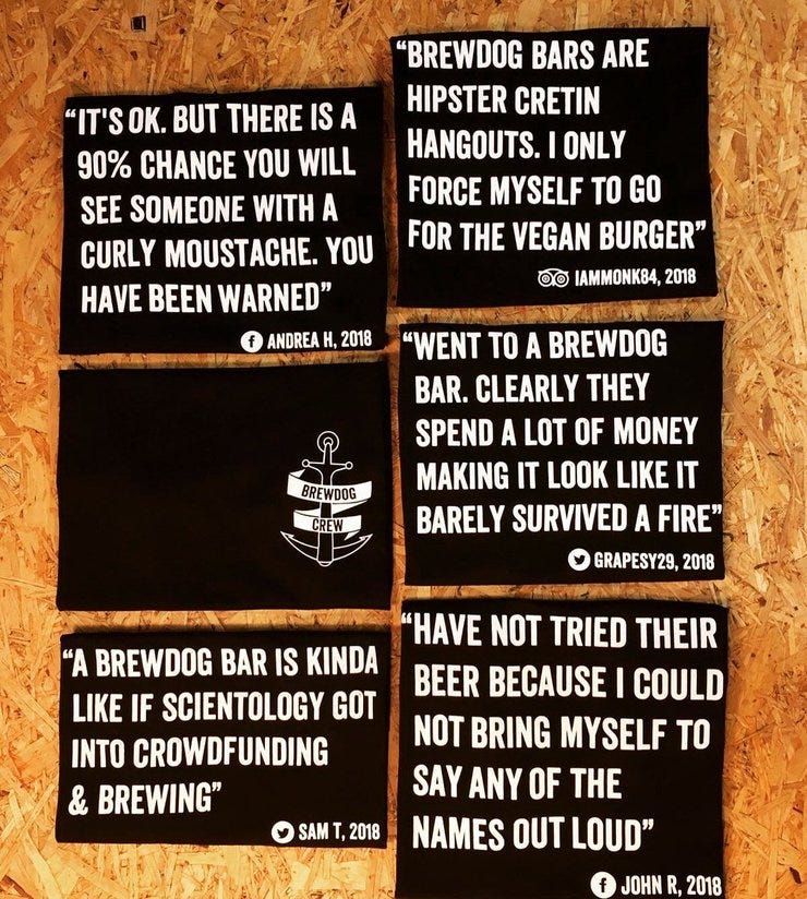 BrewDog embracing negative feedback in 2017, with the launch of their crew tees.