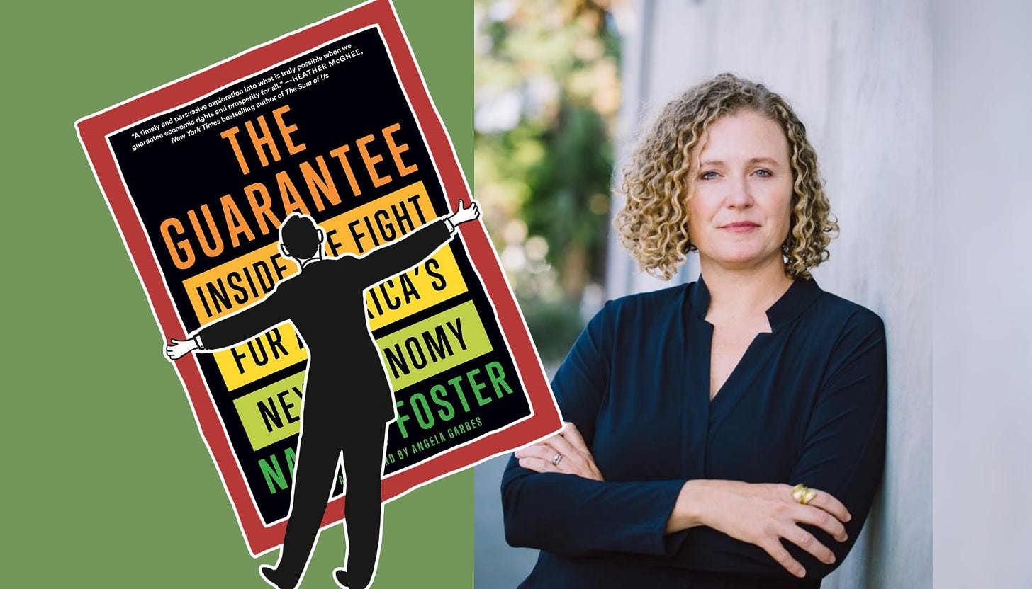 A profile photo of Natalie Foster and the cover of 'The Guarantee.'