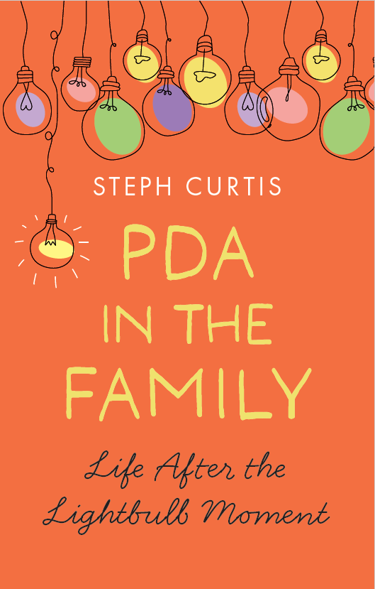 orange book cover with multicoloured lightbulb illustration. text pda in the family life after the lightbulb moment