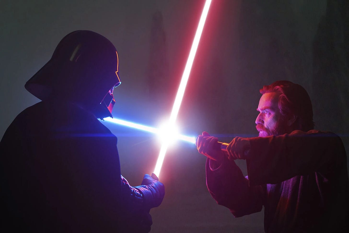 Hayden Christensen as Anakin Skywalker/Darth Vader and Ewan McGregor as Obi-Wan Kenobi in Obi-Wan Kenobi (2022) (Photo: Lucasfilm/Disney).