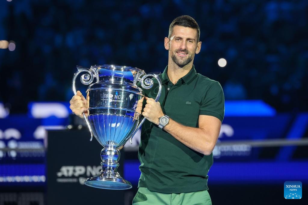 Novak Djokovic receives 2023 ATP Year-End No. 1 trophy-Xinhua
