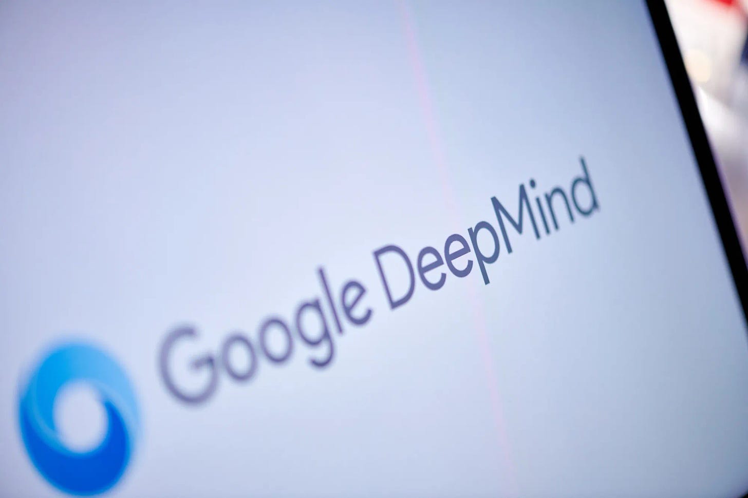 The Google DeepMind logo on a laptop computer.