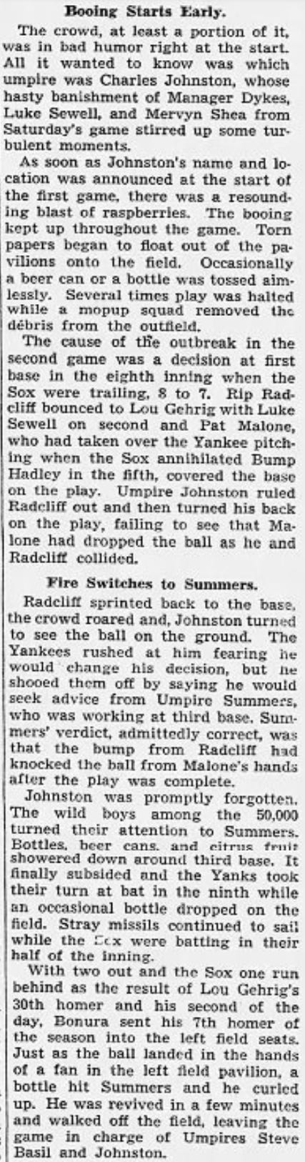 1936 Chicago Tribune Bill Summers Yankees White Sox