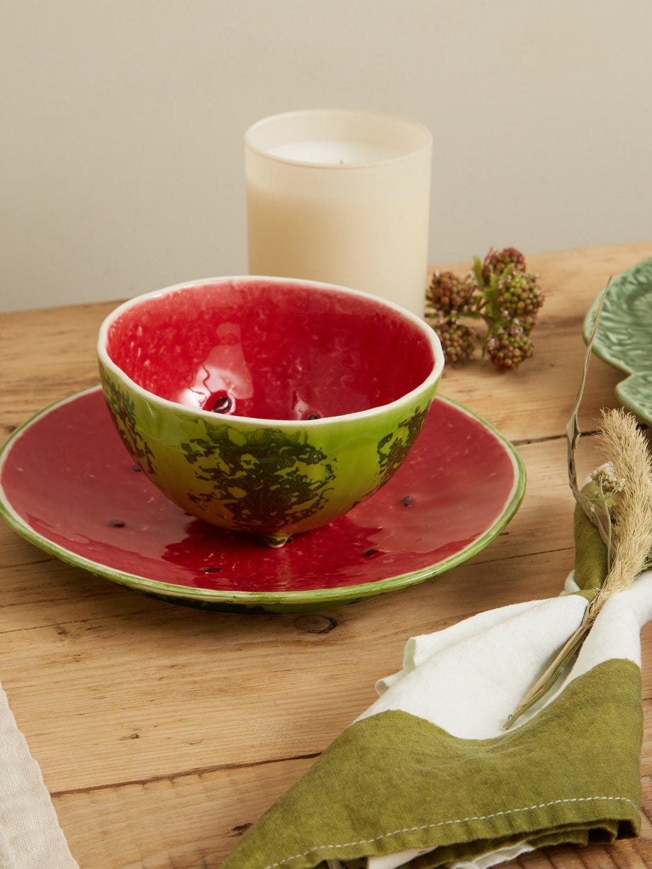 Green Set of four watermelon earthenware side plates | Bordallo Pinheiro |  MATCHES UK