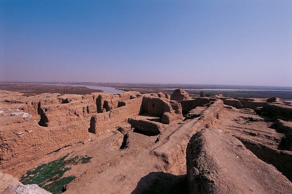 Fort remains of Assur facing north with view of the river and the city of Mosul, Iraq