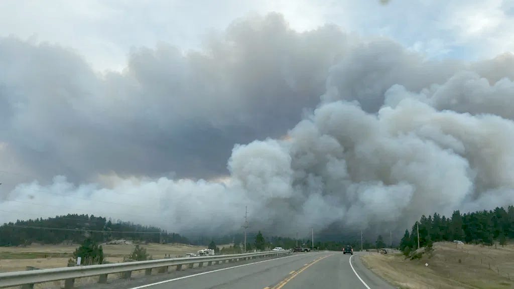 Smoke billows over I-87. The Bobcat fire 0f 2020 consumed over 30,000 acres.