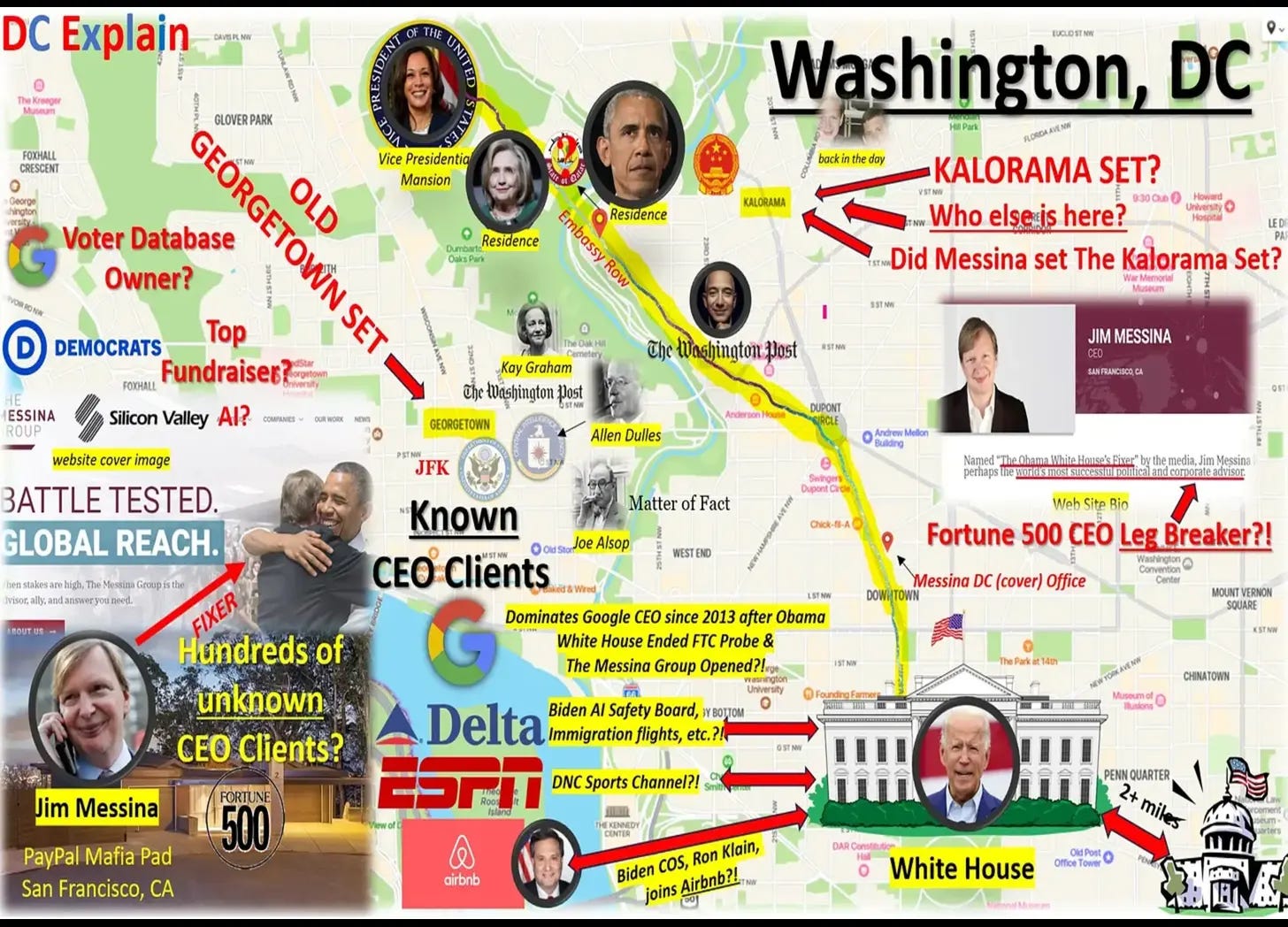 alt= A map of all of the houses that make up the Kalorama Neighborhood, the area that makes up the Kalorama Set.