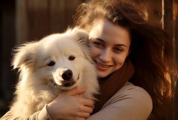 People hugging their pet in honor of hugging day celebration People hugging their pet in honor of hugging day celebration