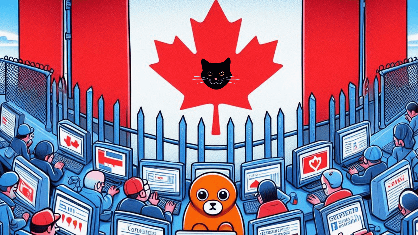 Image of Canadian news room with a cat face an unidentified animal