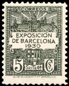 Stamp: Palau Nacional and coat of arms of Barcelona - Serie 4a. (Spain:  Barcelona Municipality(Barcelona Exposition, 1930) Mi:ES ZB4A,Yt:ES-BA  4,Edi:ES-BA 4