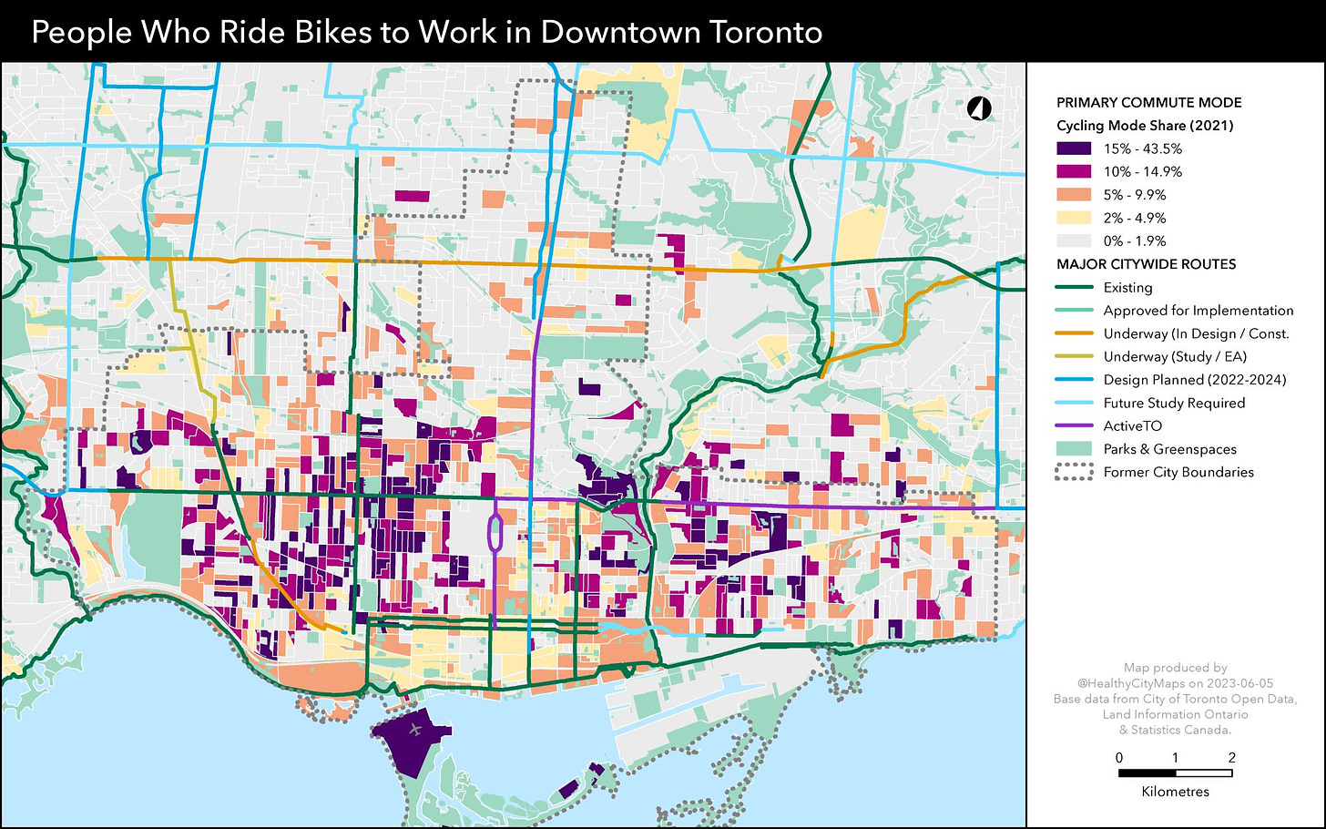 Carte de chaleur de la pratique du velotaf a Toronto