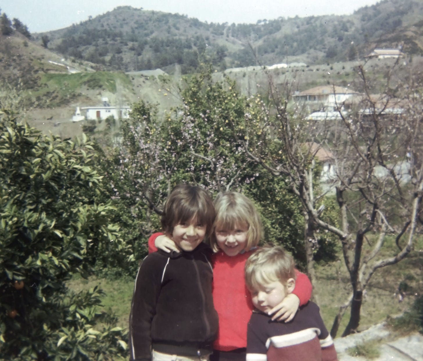 Three little half and half English-Cypriots somewhere in the Troodos mountains, imprinting a landscape without knowing it