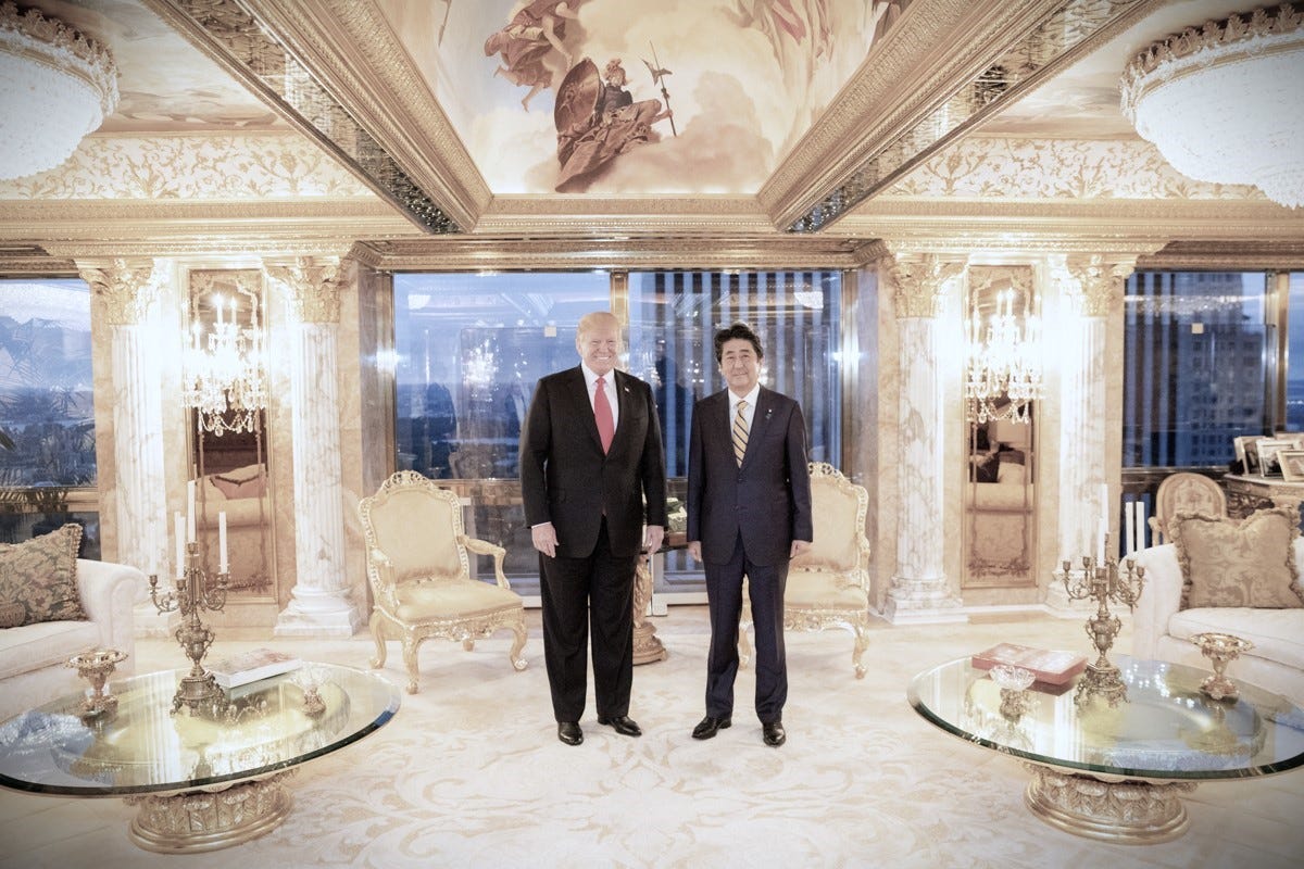 Trump in his condo with Japanese PM Shinzo Abe