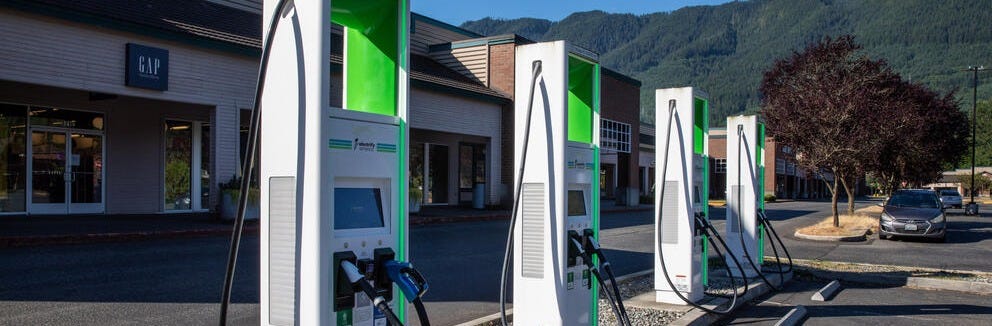EV chargers in a parking lot in North Bend