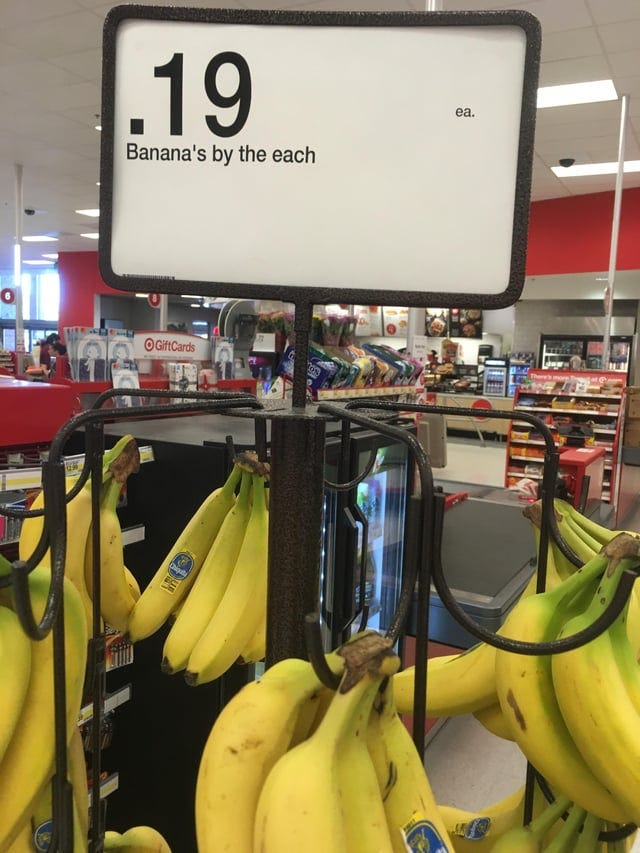 r/mildlyinteresting - Bananas sold "by the each" at target