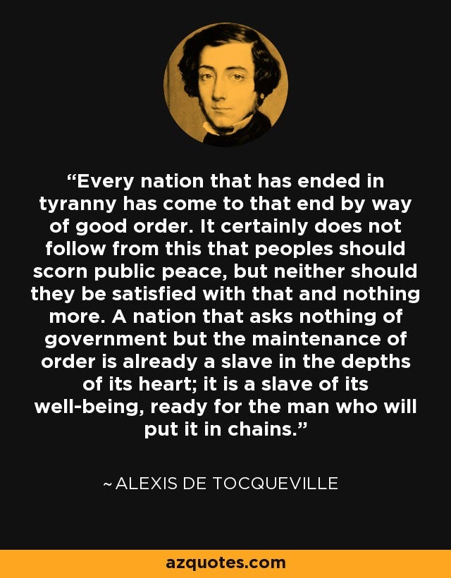 de toqueville image with text about tyranny