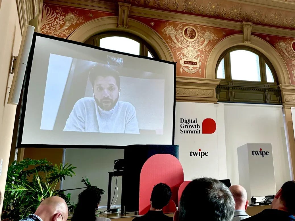 OpenAI head of media partnerships Varun Shetty appears virtually at the Twipe Digital Growth Summit in Brussels in October 2024, where he said the company currently intends to compensate publishers for appearing in search through "incremental traffic" rather than ad revenue sharing, as some rivals are trying.