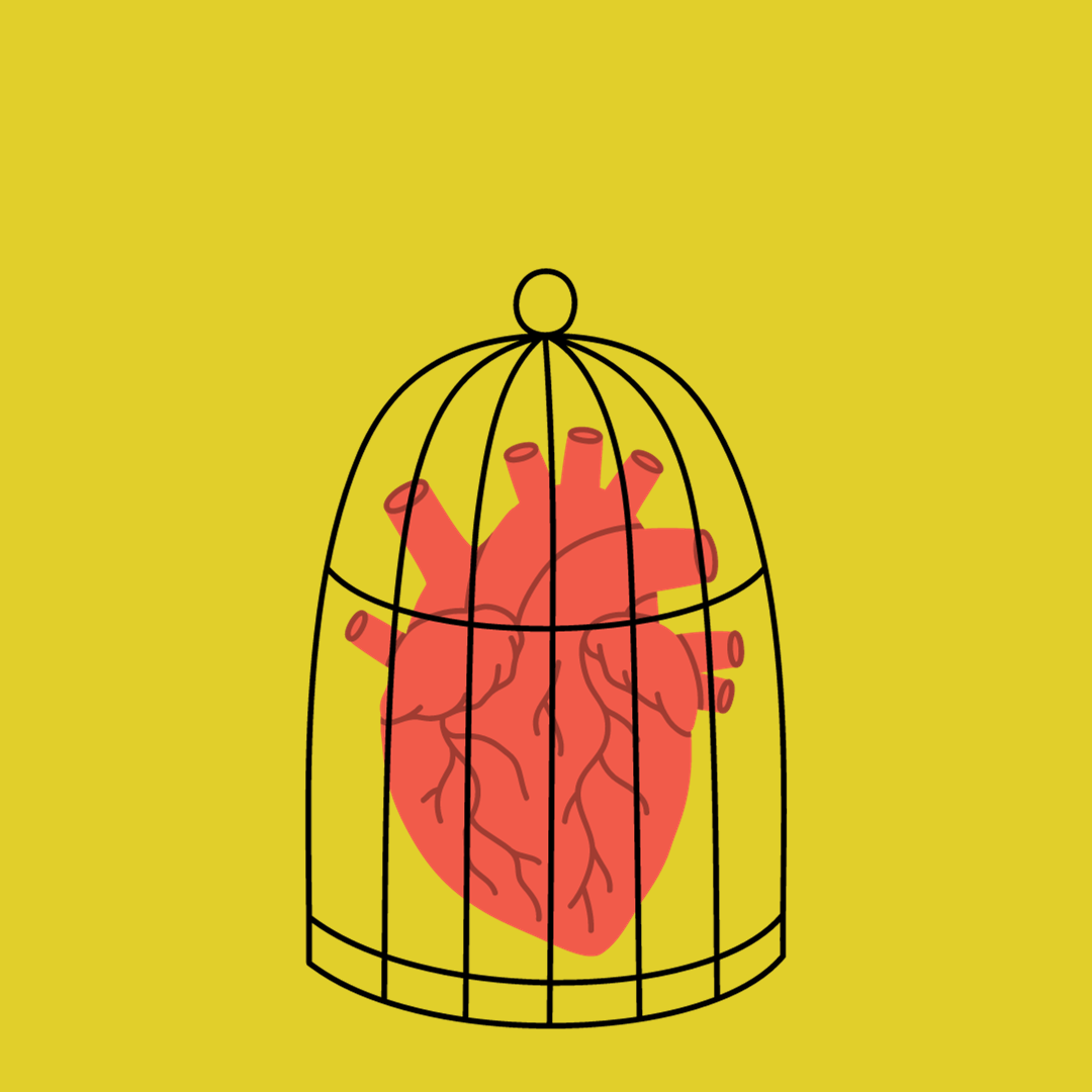 illustration of a cage with a heart caged within