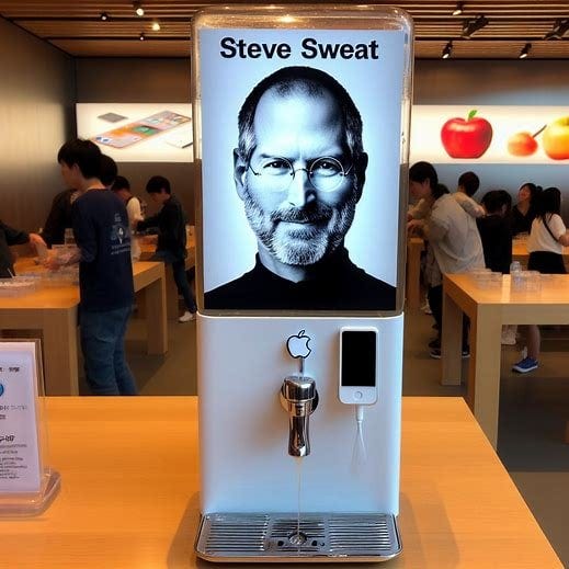 r/weirddalle - Apple store selling steve job sweat from a dispenser