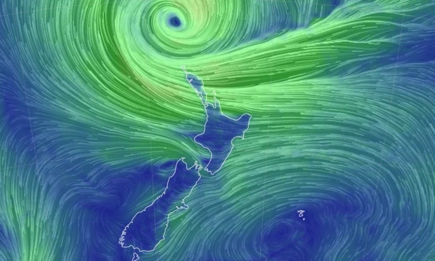 Cyclone Gabrielle’s position on Sunday afternoon (via earth.nullschool.net) 
