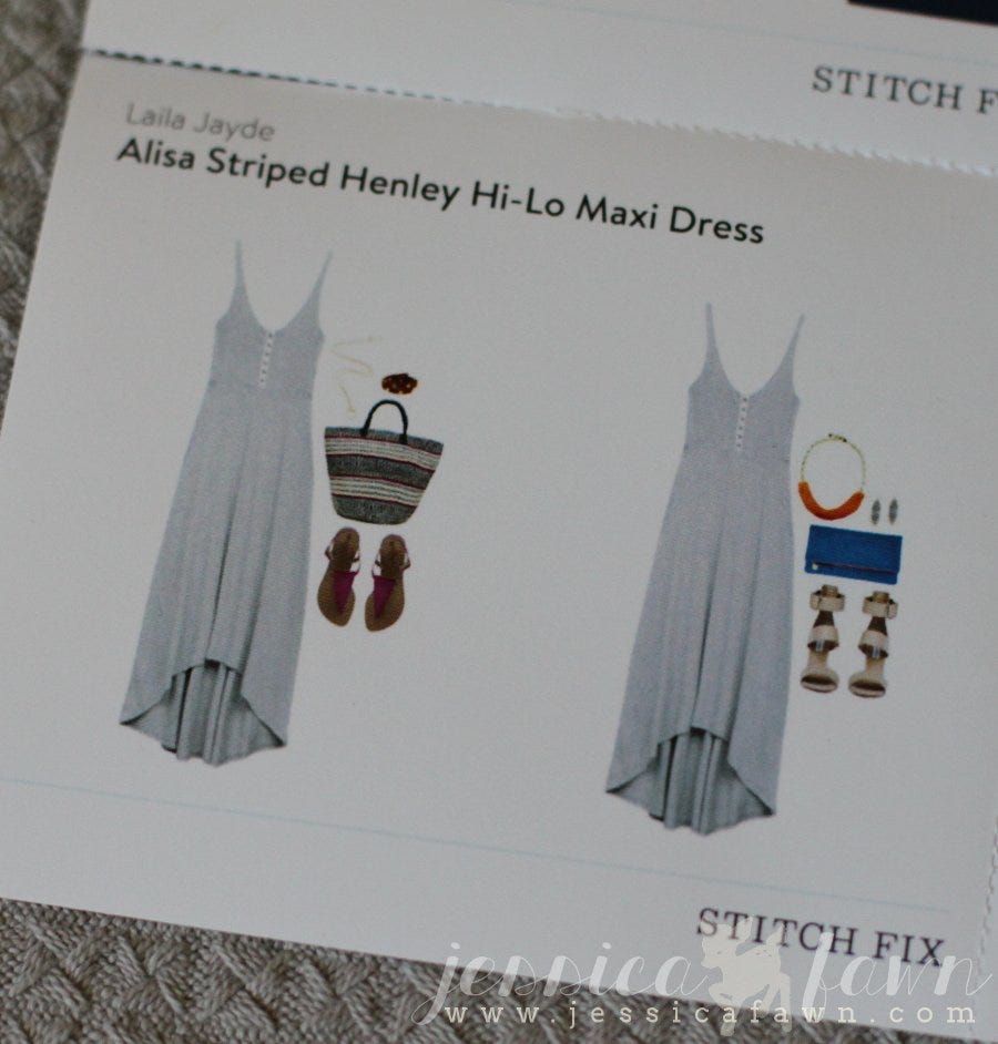 Laila Jayde Alisa Striped Henley Hi-Lo Maxi Dress card | JessicaFawn.com