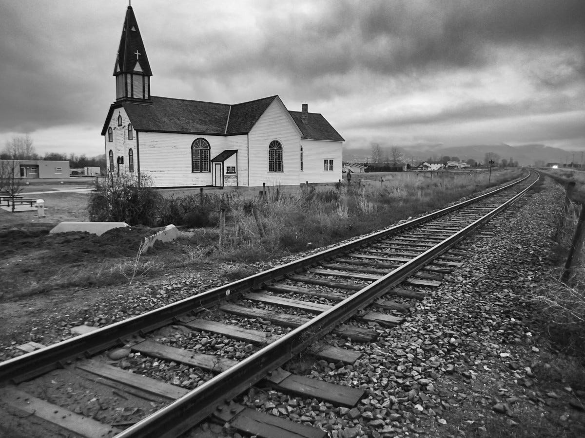 black and white, track, transport, vehicle, train station, church, monochrome, bw, 2015365, rail transport, monochrome photography