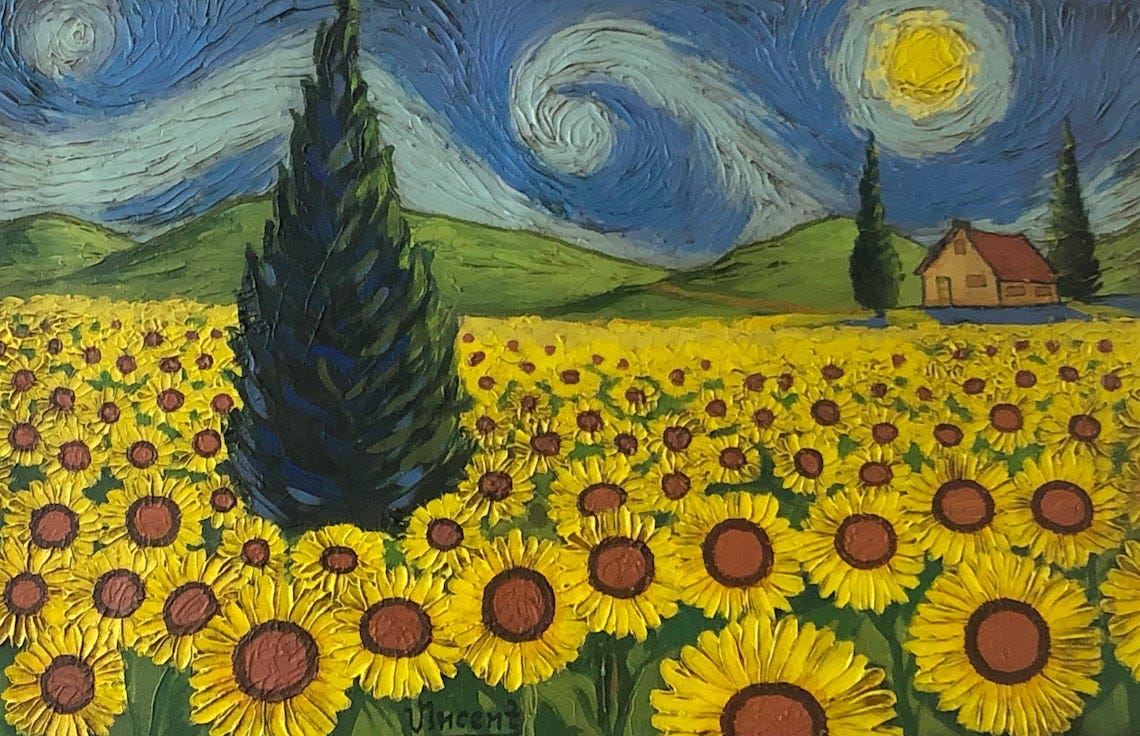 Sunflower Field by Vincent Van Gogh 1888 Signed Original Painting Oil on Canvas image 1