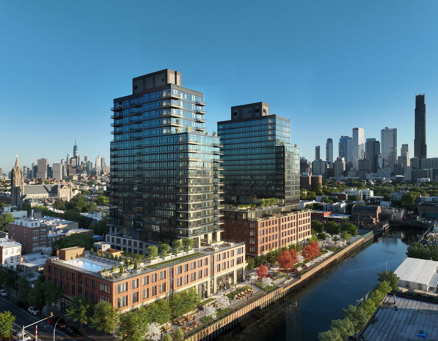 PMG has opened Society Brooklyn, a two-tower apartment property, depicted in a rendering, in the Gowanus neighborhood. (PMG) PMG has opened Society Brooklyn, a two-tower apartment property, depicted in a rendering, in the Gowanus neighborhood. (PMG)