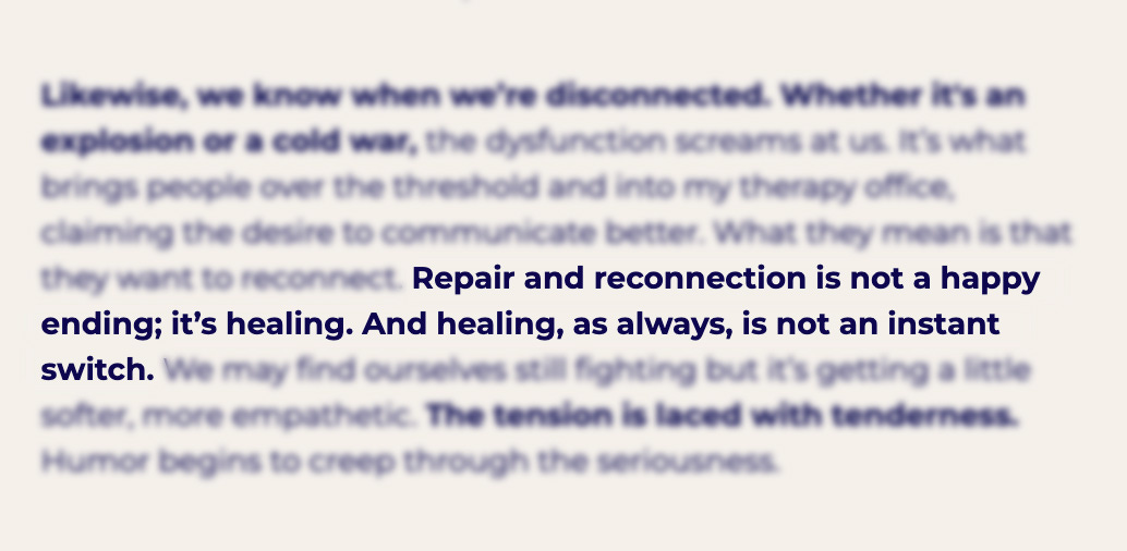 repair and reconnection is not a happy ending; it's healing. and healing, as always is not an instant switch.