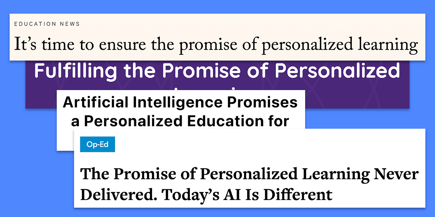 Headlines announcing the promise of personalized learning.