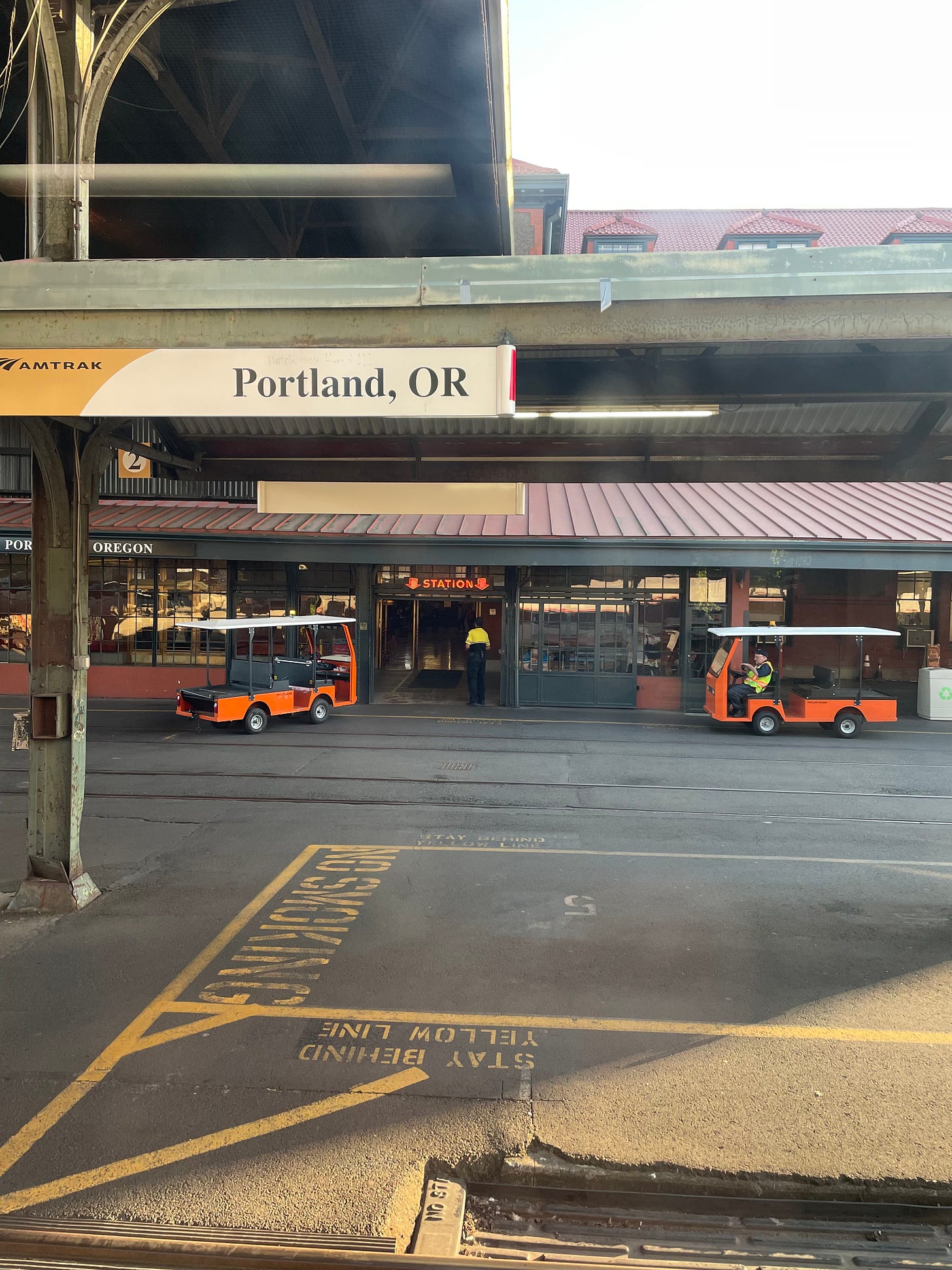 View of Portland Union Station from aboard a train