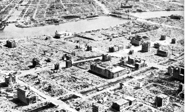 Aerial photo of Tokyo after the bombing of March 9-10. US National Archives