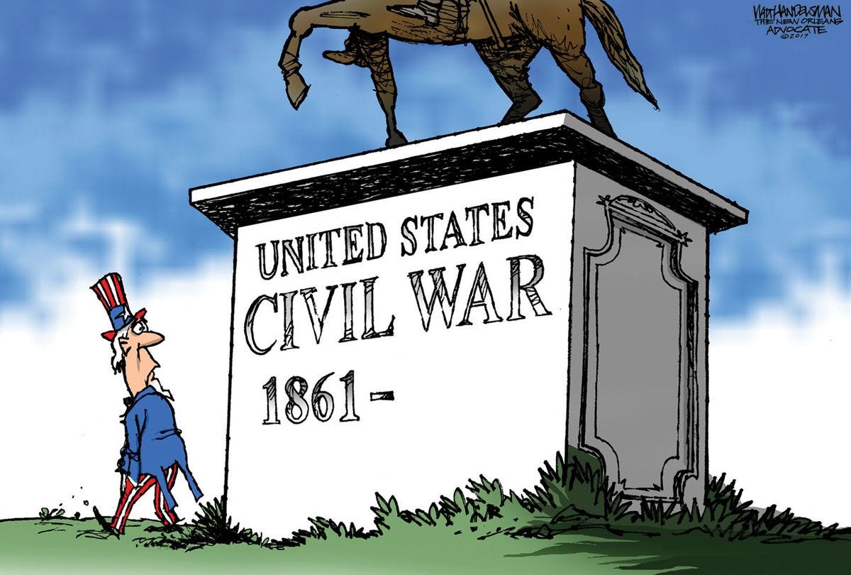 Political cartoon U.S. Civil War Confederate monuments America divided |  The Week