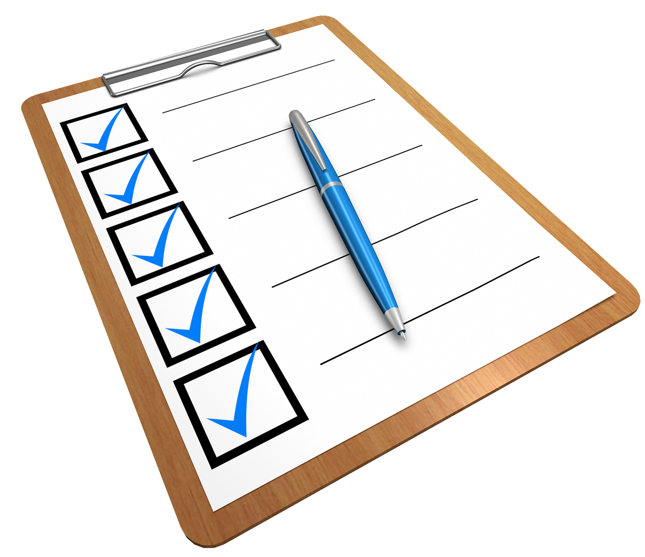Blank checklist on a clipboard
