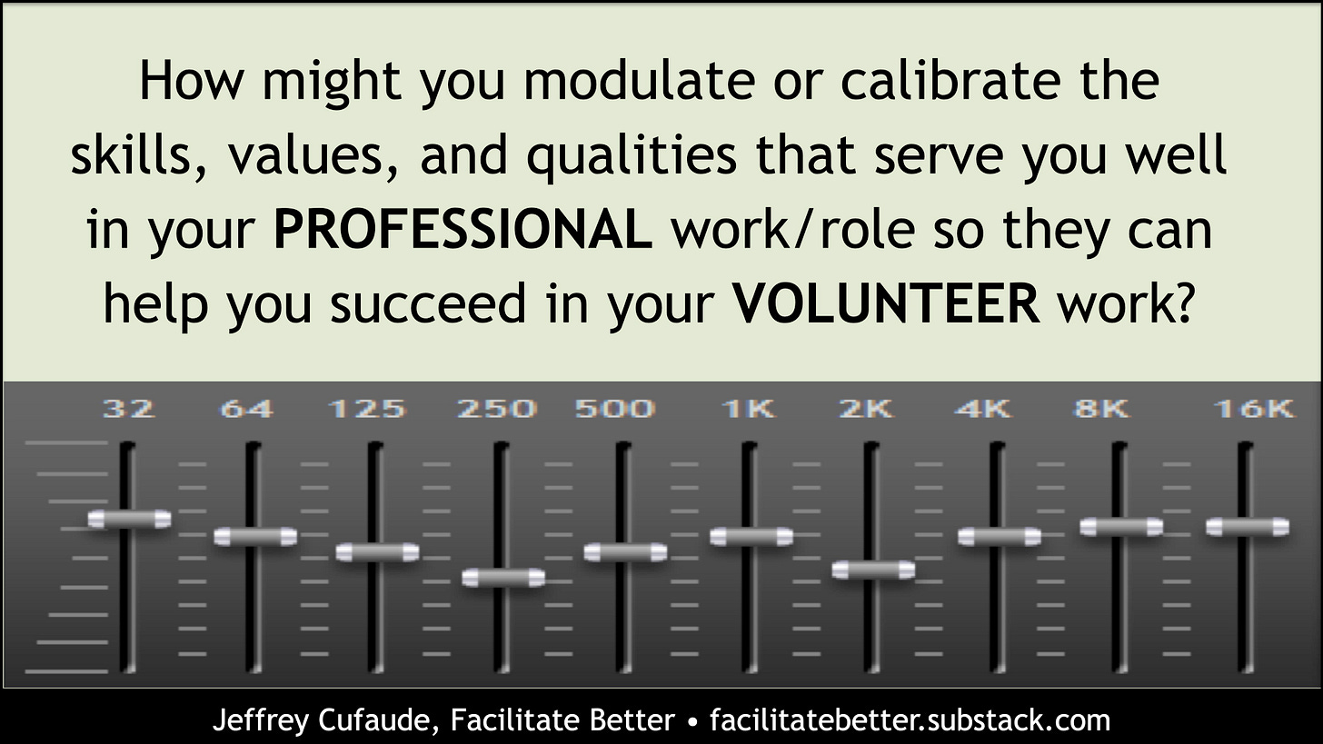 close-up of equalizer slides for different levels and the modulation question for professional vs. volunteer roles