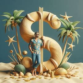man making money from a beach, art. Image 3 of 4