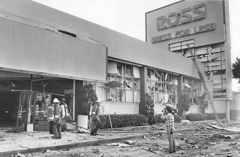 Destroyed Ross Store after the 1985 explosion.